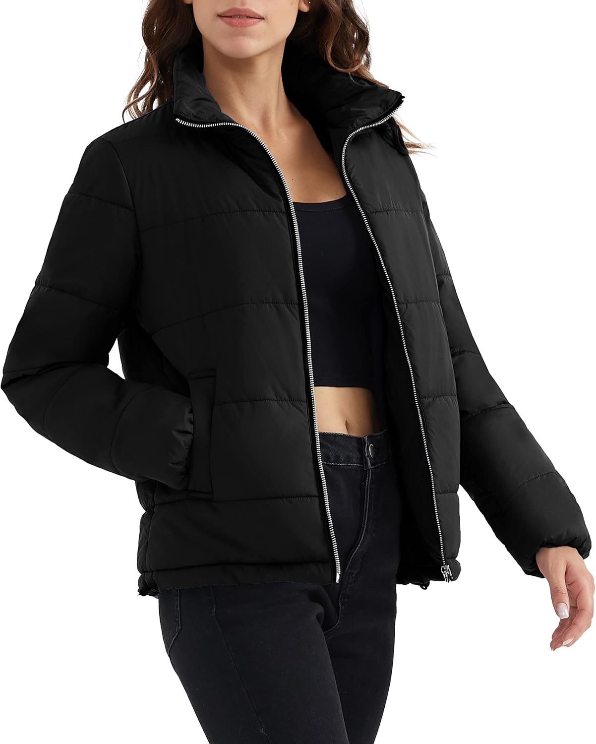 Aurlane Women's Lightweight Puffer Jacket Casual Short Length Winter Coat