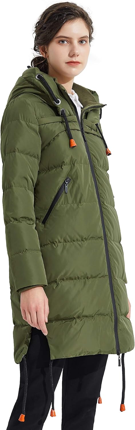 Aurlane Women's Thickened Winter Down Coat Hooded Puffer Long Jacket with Pocket