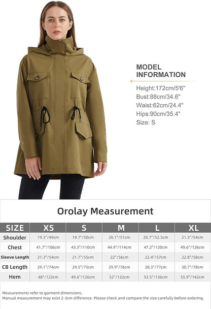 Aurlane Women's Short Windproof Trench Coat Outdoor Lightweight Hooded Coat