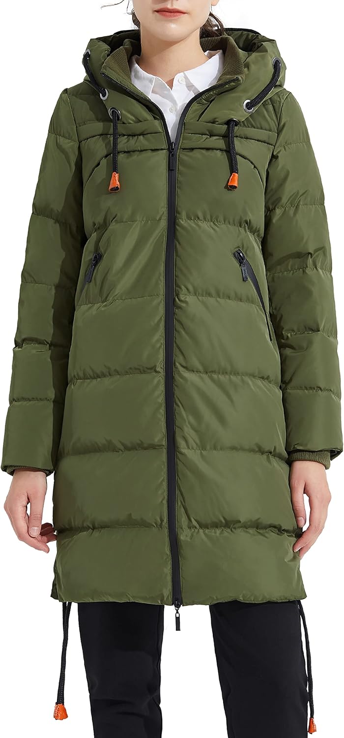 Aurlane Women's Thickened Winter Down Coat Hooded Puffer Long Jacket with Pocket