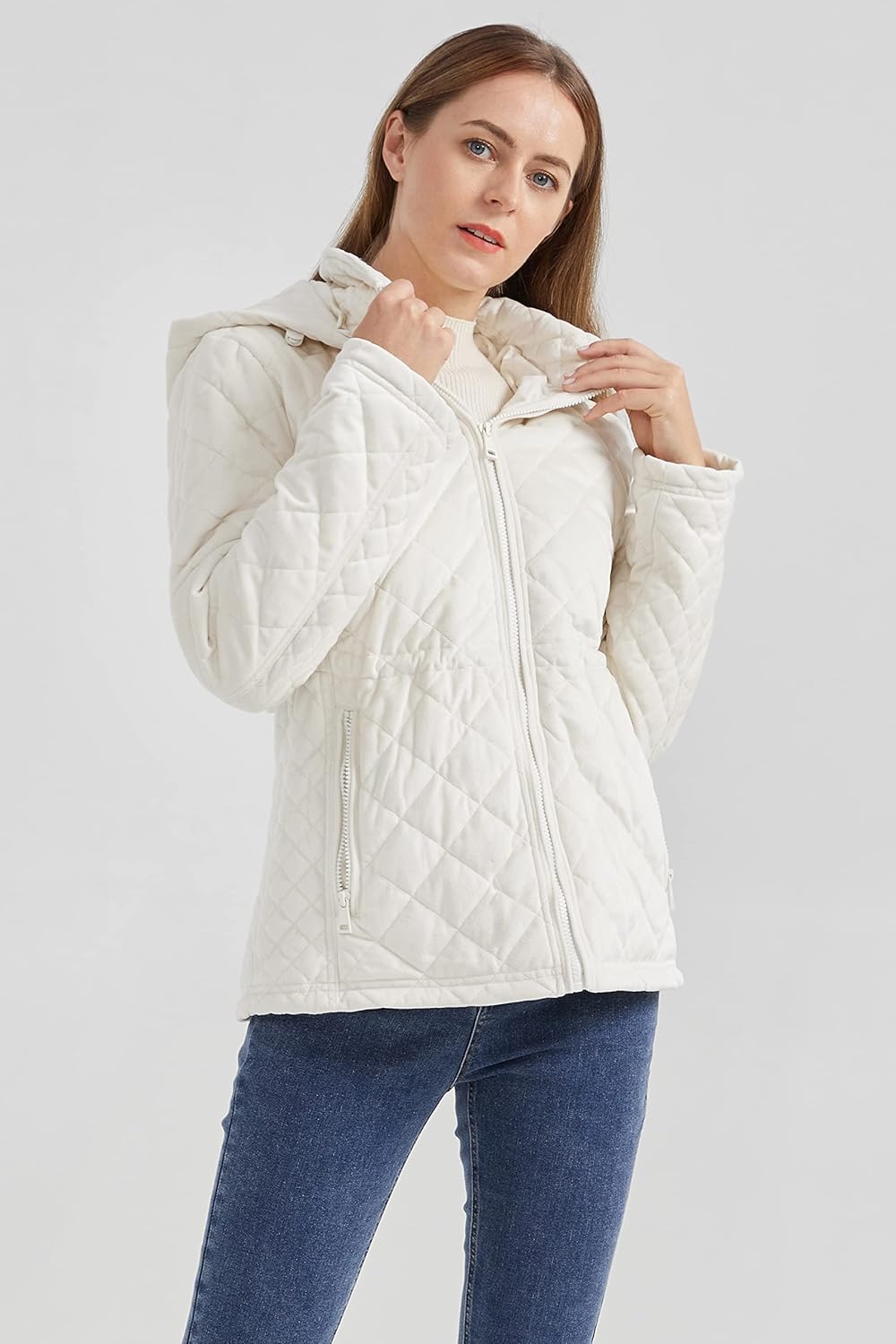 Aurlane Women's Casual Hooded Jacket Lightweight Warm Quilted Coat with Pockets