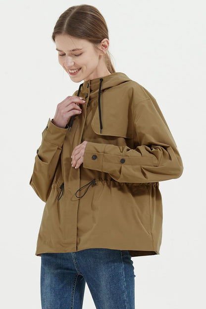 Aurlane Women's Short Windproof Trench Coat Outdoor Lightweight Hooded Coat