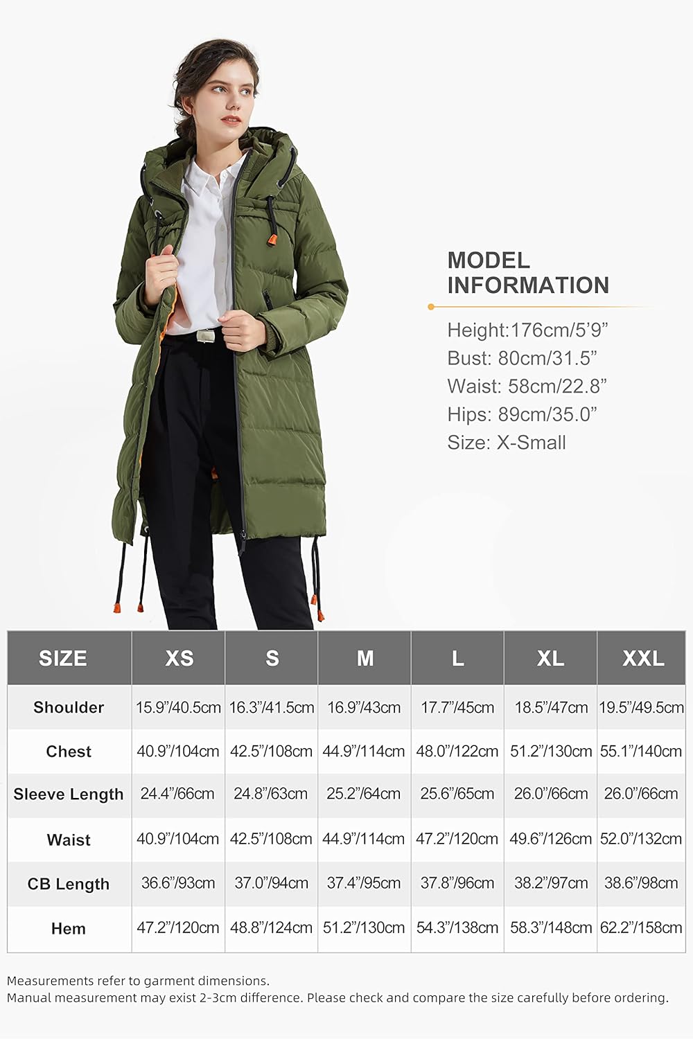 Aurlane Women's Thickened Winter Down Coat Hooded Puffer Long Jacket with Pocket