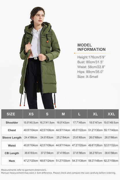 Aurlane Women's Thickened Winter Down Coat Hooded Puffer Long Jacket with Pocket