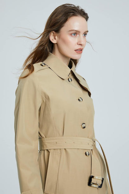 Aurlane Women's Belted Trench Coat Windproof Classic Overcoat Slim Outdoor Jackets with Wide Lapel