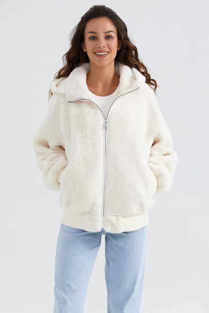 Aurlane Women's Sherpa Fleece Jacket Oversized Full-Zip Hoodie Outwear Coat