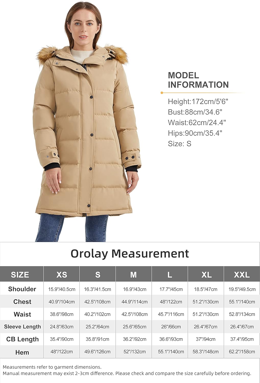 Aurlane Women's Thickened Down Coat Long Puffer Jacket with Adjustable Hood Quilted Warm Winter Parka