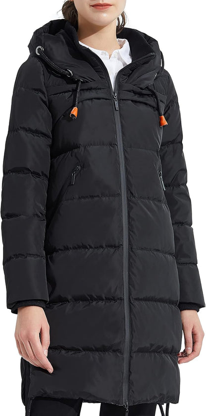 Aurlane Women's Thickened Winter Down Coat Hooded Puffer Long Jacket with Pocket