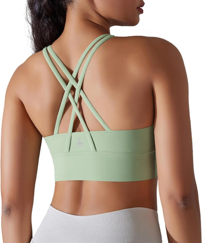 Aurlane Sports Bra for Women Padded Criss Cross Strappy Yoga Bras Cropped Tank Tops