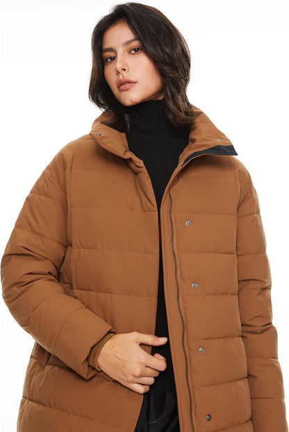 Aurlane Women's Winter Puffer Jacket - Quilted Lightweight Padded Coat Oversized Zip Up Stand Collar Warm Outerwear