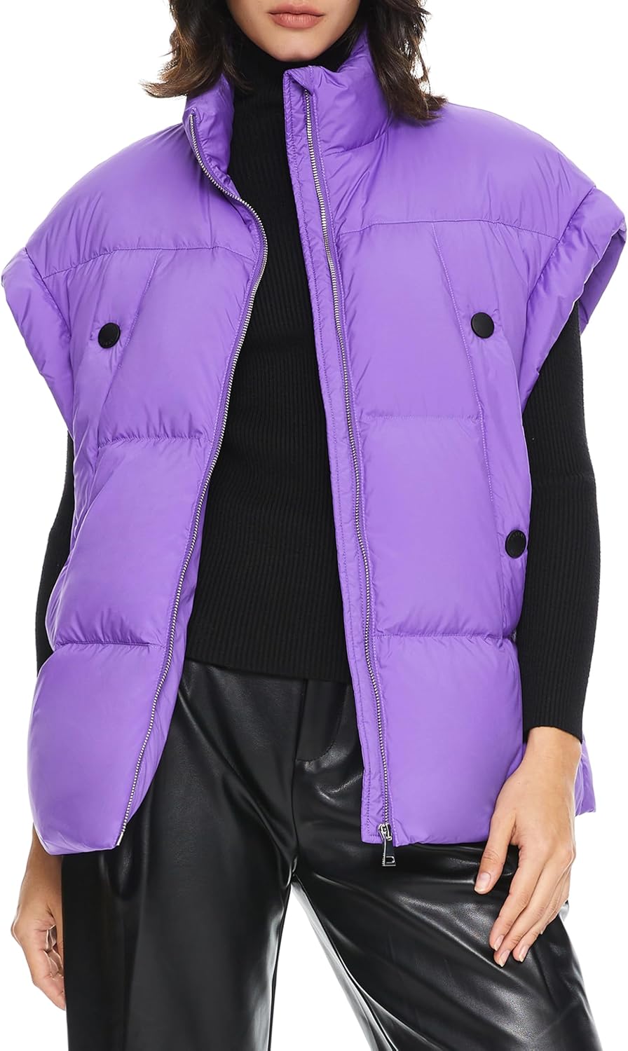 Aurlane Women's Puffer Down Vest Oversized Warm Sleeveless Jacket Fashion Quilted Outerwear Gilet with Stand Collar