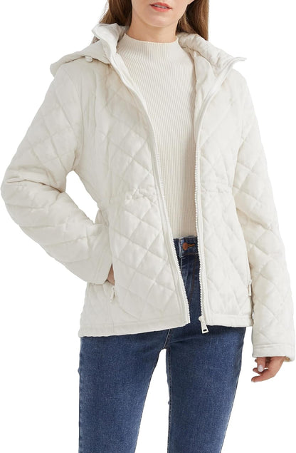 Aurlane Women's Casual Hooded Jacket Lightweight Warm Quilted Coat with Pockets