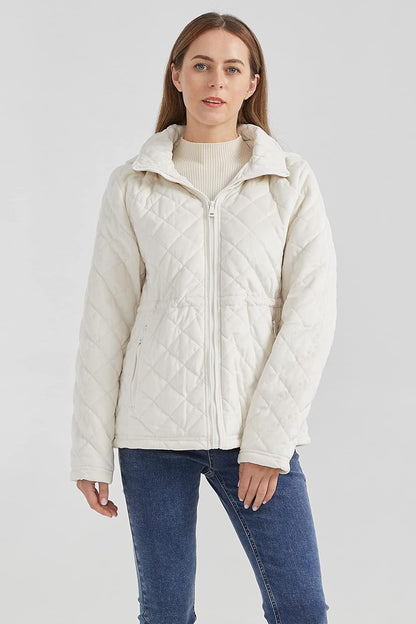 Aurlane Women's Casual Hooded Jacket Lightweight Warm Quilted Coat with Pockets