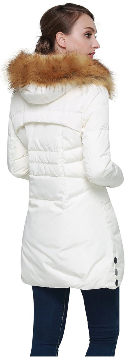 Aurlane Women's Winter Down Jacket with Faux Fur Trim Hood