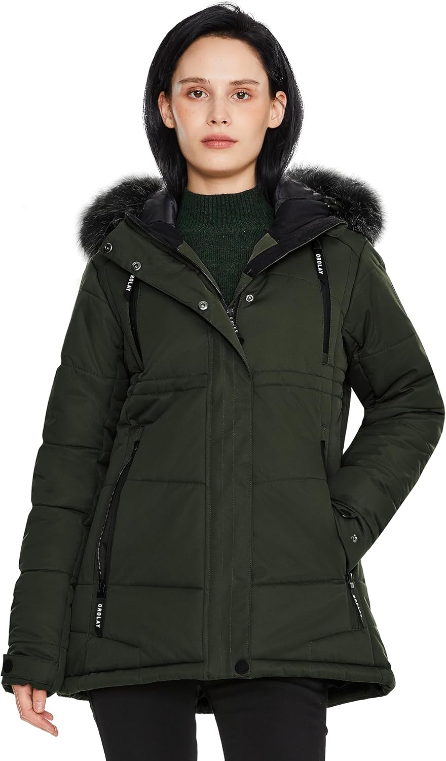 Aurlane Women's Winter Warm Jacket Hooded Mountain Parka with Faux Fur