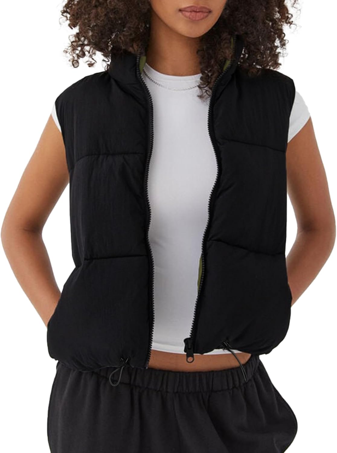 Aurlane Women's Cropped Puffer Vest - Lightweight Reversible Zip Up Padded Outerwear Stand Collar Gilet Sleeveless Jacket