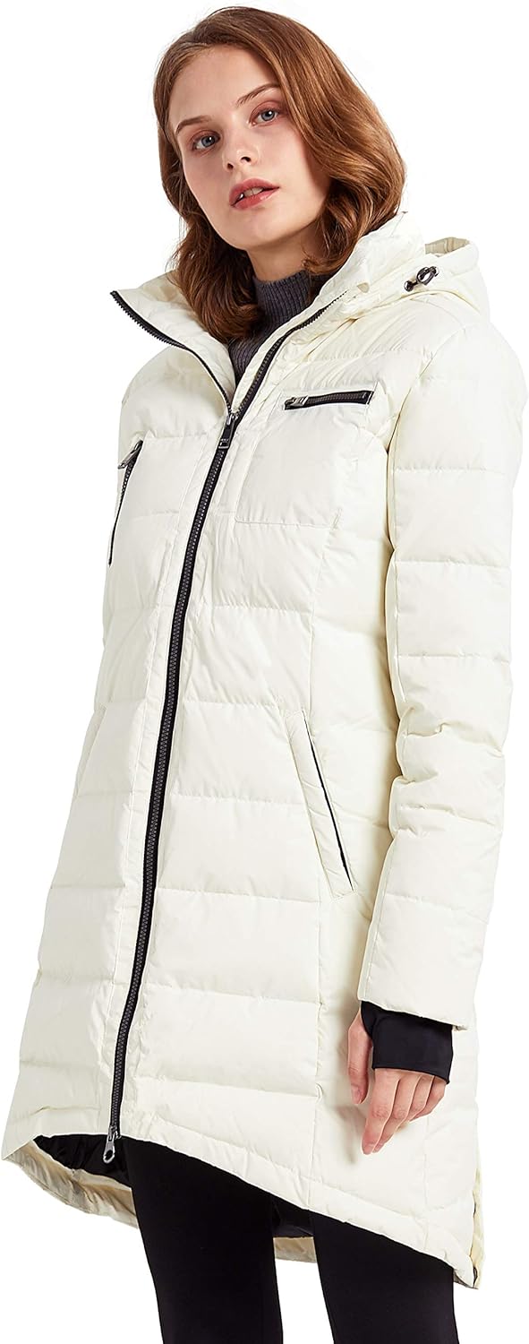 Aurlane Women's Winter Down Jacket Long Quilted Puffer Coat Warm Hooded Slim Fit Outerwear