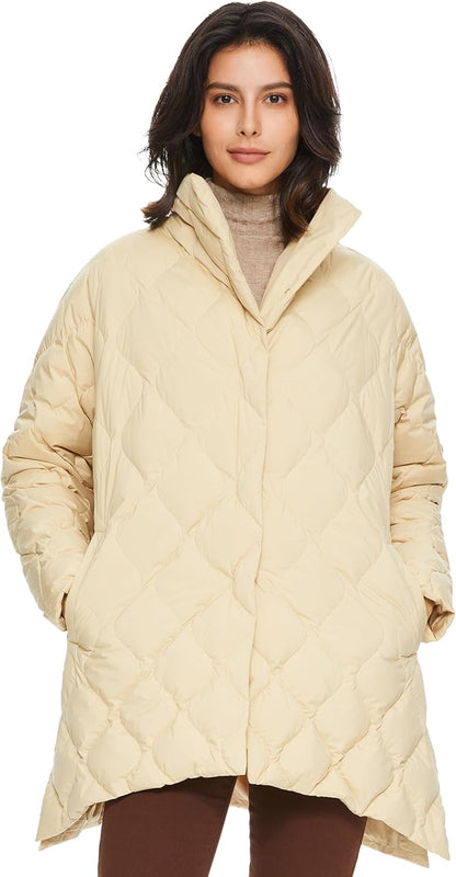 Aurlane Women's Oversized Quilted Down Jacket Lightweight Puffer Casual Coat Long-Sleeve Padded Insulated with Pockets