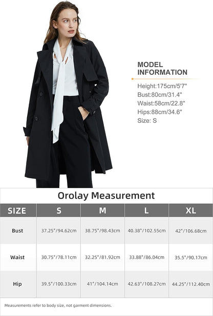 Aurlane Women's Classic Trench Coat 3/4 Length Double-Breasted with Removable Vest