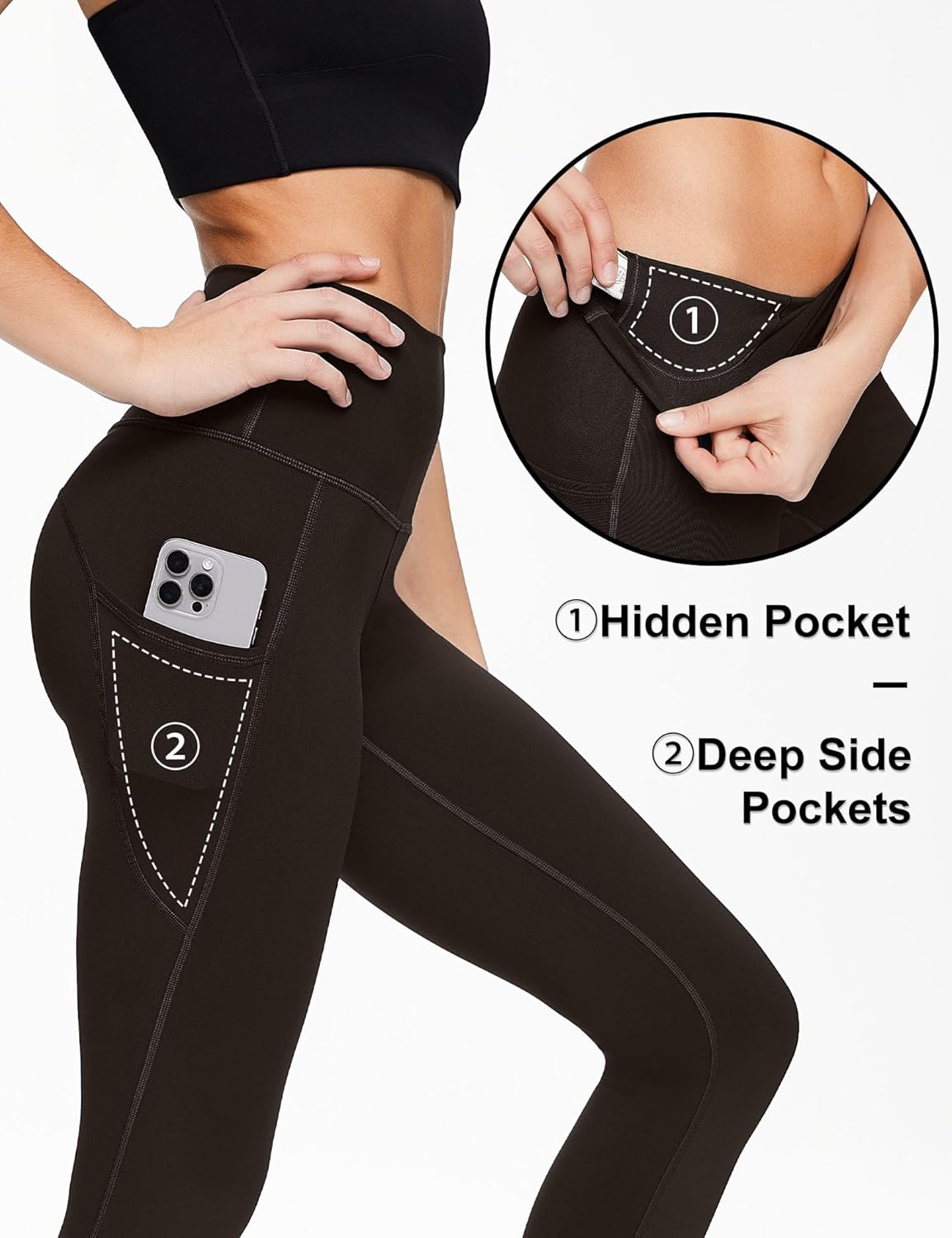 Aurlane Leggings with Pockets for Women 7/8 Workout Yoga High Waisted Tummy Control Pants Soft Gym Athletic Tights