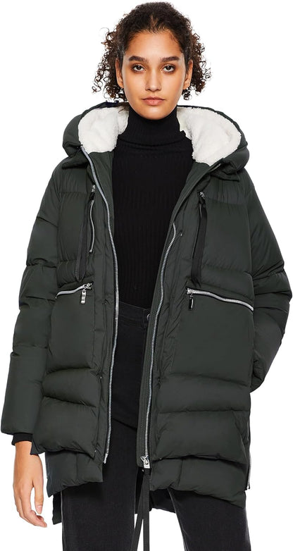 Aurlane Women's Winter Puffer Jacket - Fleece Lined Hooded Down Coat Casual Overcoat with Pockets