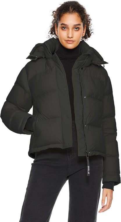 Aurlane Women's Cropped Puffer Jacket Short Down Coat Thickened Winter with Detachable Hood