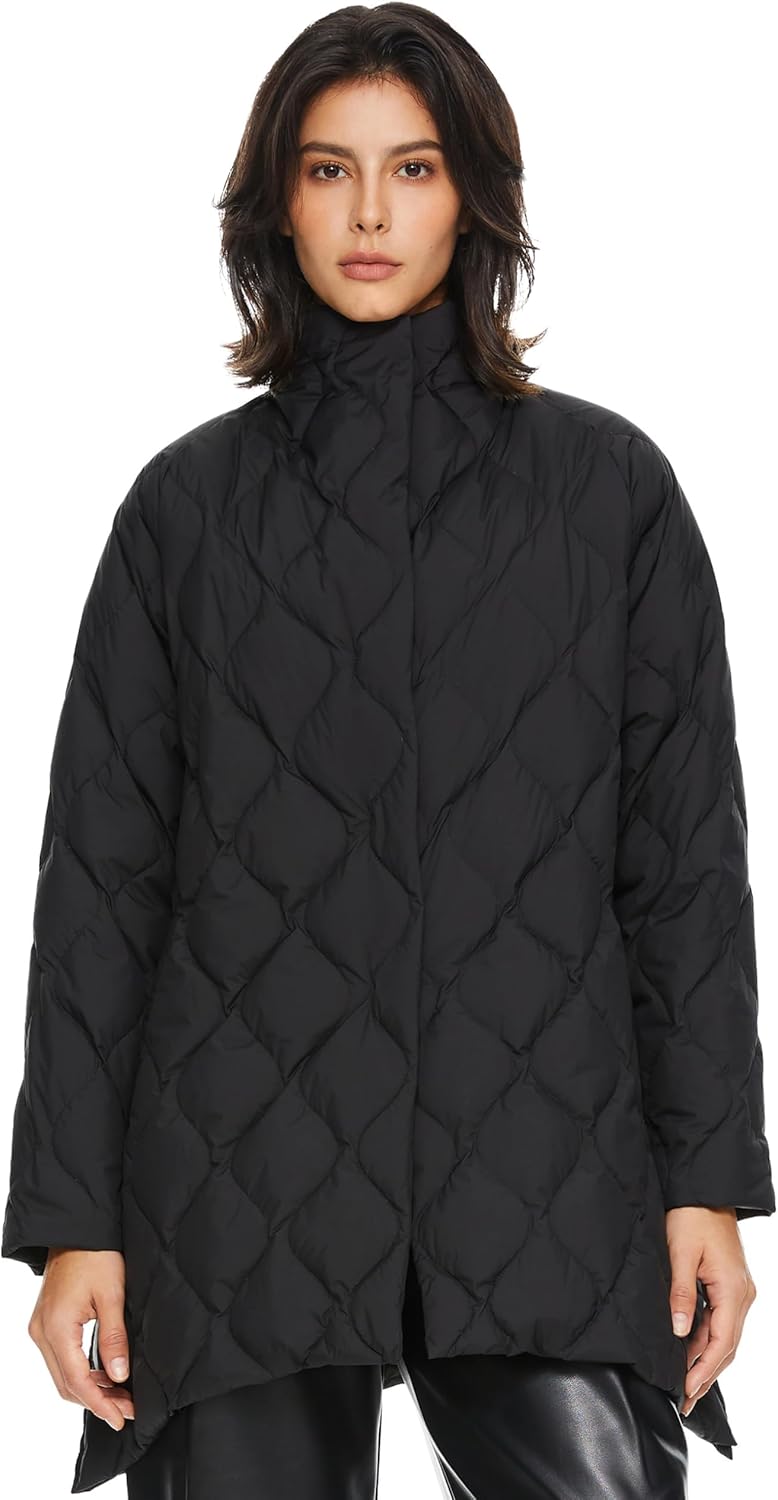 Aurlane Women's Oversized Quilted Down Jacket Lightweight Puffer Casual Coat Long-Sleeve Padded Insulated with Pockets