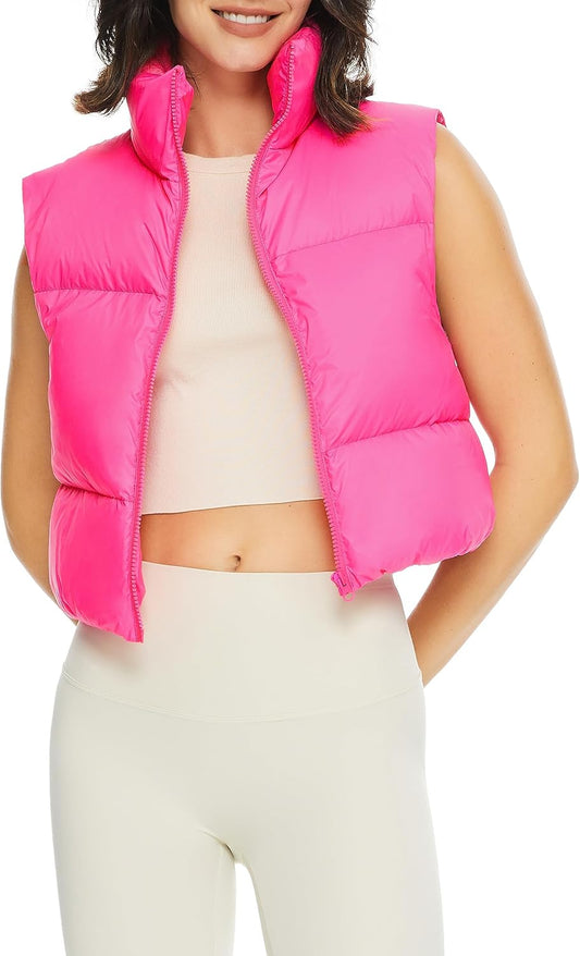 Aurlane Women's Cropped Puffer Vest Winter Crop Down Vest Lightweight Sleeveless Outerwear Padded Gilet