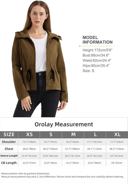 Aurlane Women’s Hooded Trench Coat Lightweight Short Jacket Outwear