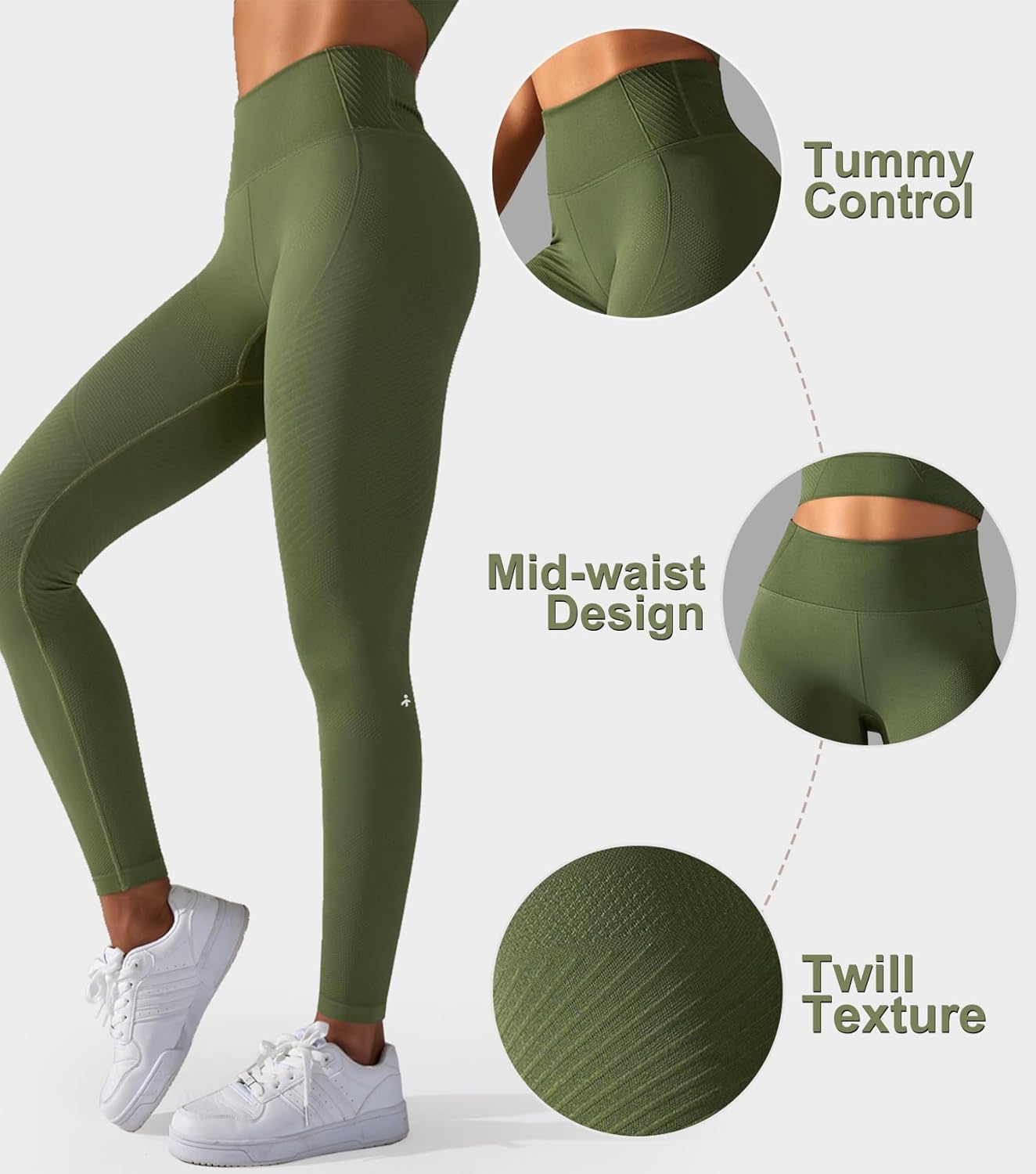 Aurlane Workout Leggings for Women - Tummy Control 7/8 Butt Lifting Seamless Yoga Pants Mid Rise Running Tights