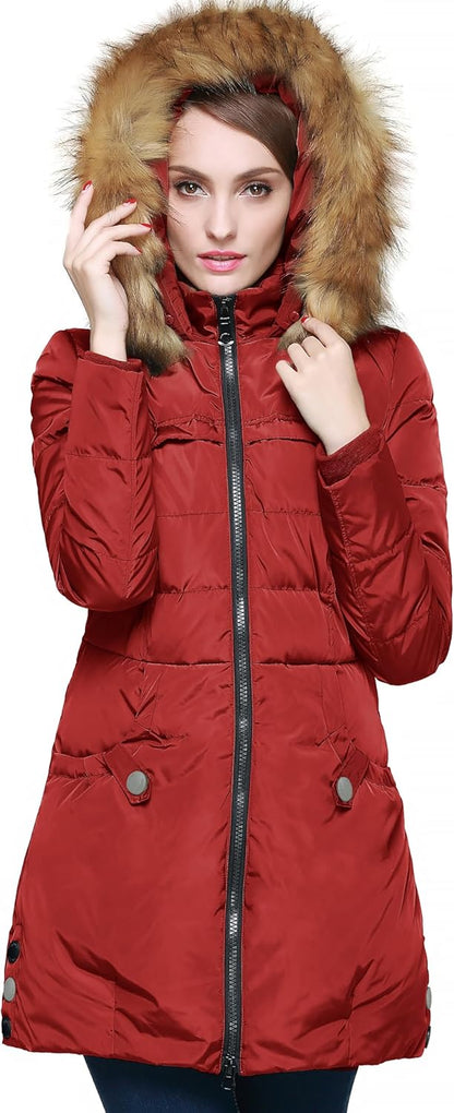 Aurlane Women's Winter Down Jacket with Faux Fur Trim Hood