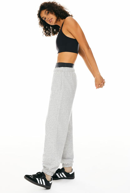 Aurlane Women's Active High Waisted Sweatpants Cinch Bottom Gym Athletic Jogger Baggy Lounge Pants with Pockets