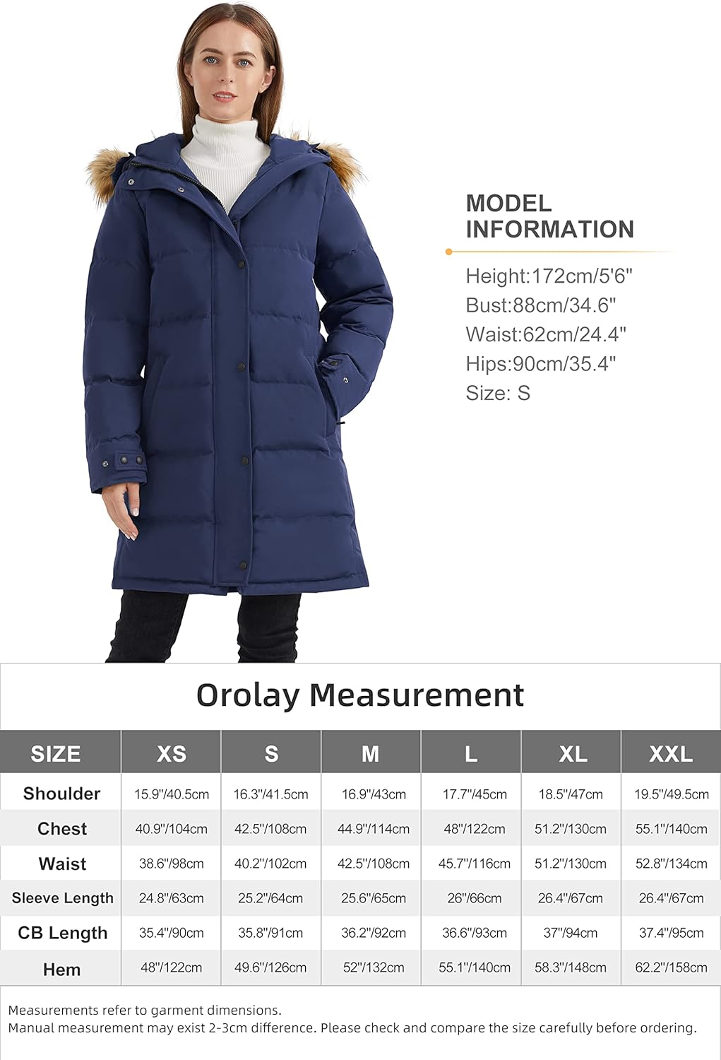 Aurlane Women's Thickened Down Coat Long Puffer Jacket with Adjustable Hood Quilted Warm Winter Parka