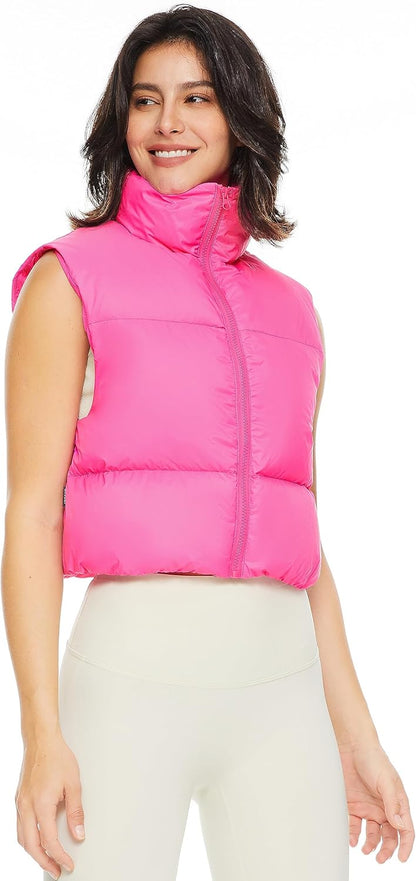 Aurlane Women's Cropped Puffer Vest Winter Crop Down Vest Lightweight Sleeveless Outerwear Padded Gilet