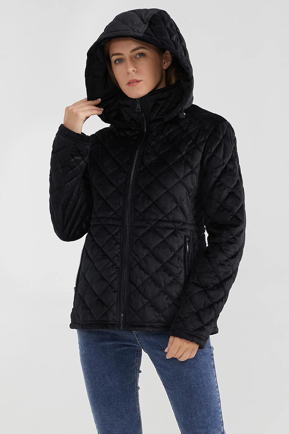 Aurlane Women's Casual Hooded Jacket Lightweight Warm Quilted Coat with Pockets