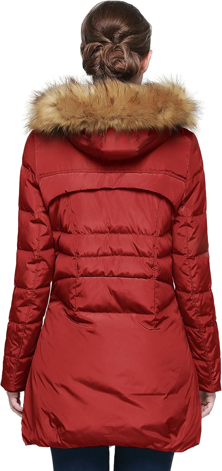 Aurlane Women's Winter Down Jacket with Faux Fur Trim Hood