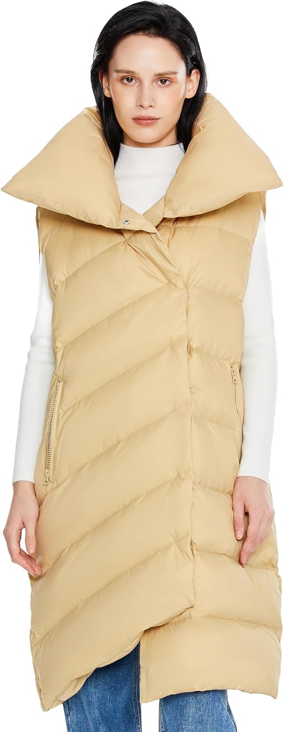 Aurlane Women's Winter Down Vest - Oversized Collar Sleeveless Puffer Jacket Irregular Hem Gilet with Pockets