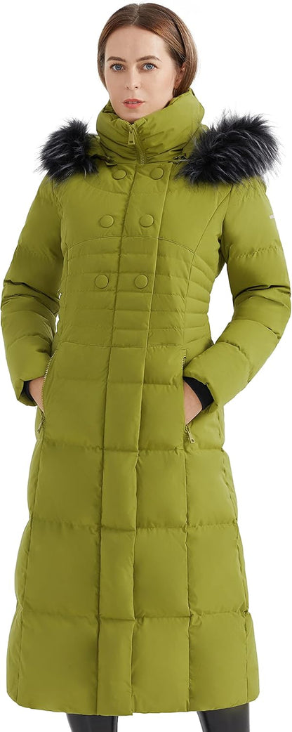 Aurlane Women Warm Down Jacket with Hood Fur Long Puffer Coat