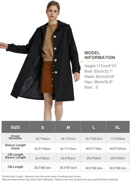 Aurlane Women's Single Breasted Trench Coat Mid Long Classic Lapel Windproof Slim Outerwear Coats