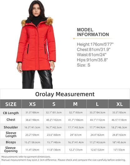 Aurlane Women’s Insulated Jacket with Removable Hood Faux Fur Zip up Winter Coat Mid-length