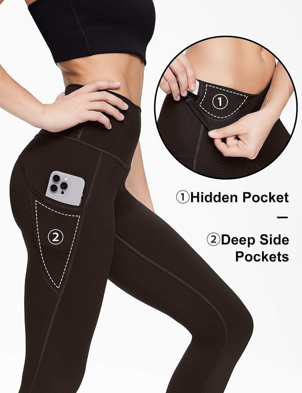 Aurlane Leggings with Pockets for Women 7/8 Workout Yoga High Waisted Tummy Control Pants Soft Gym Athletic Tights