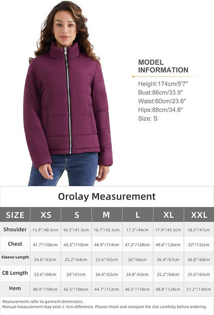 Aurlane Women's Lightweight Puffer Jacket Casual Short Length Winter Coat