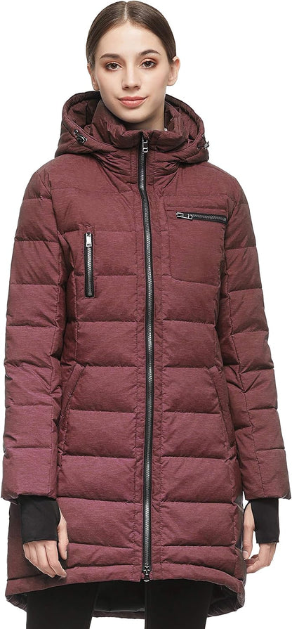 Aurlane Women's Winter Down Jacket Long Quilted Puffer Coat Warm Hooded Slim Fit Outerwear