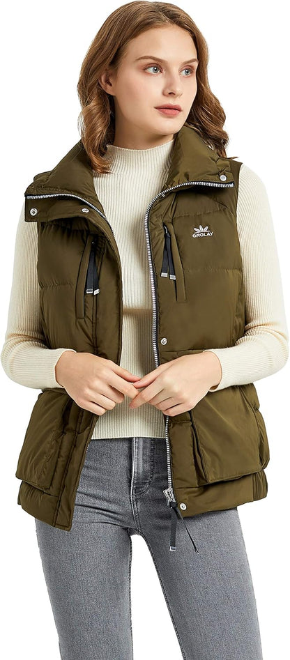 Aurlane Women's Light Down Vest Packable Stand Collar Jacket Winter Puffer Gilet