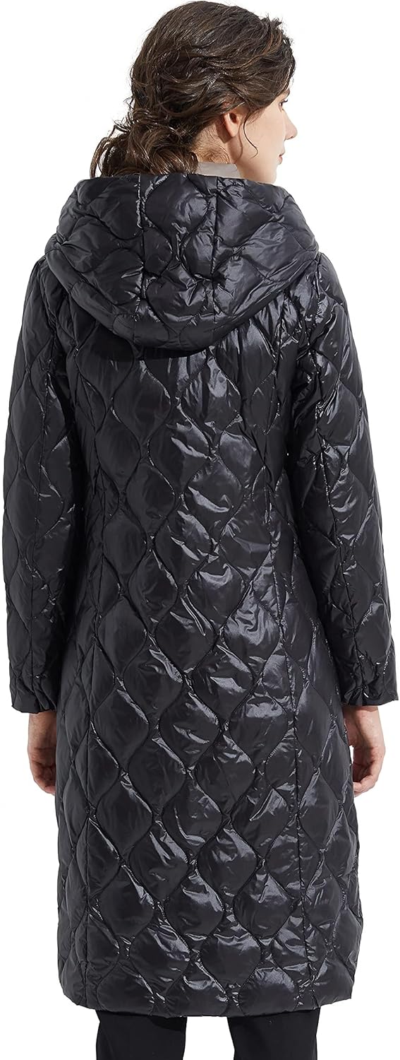 Aurlane Women's Long Winter Coat Inner Bib Down Jacket Hooded Puffer Jacket