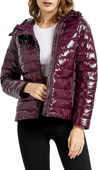 Aurlane Women's Short Down Jacket Inclined Zipper Sporty Winter Coat