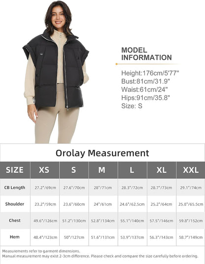 Aurlane Women's Puffer Down Vest Oversized Warm Sleeveless Jacket Fashion Quilted Outerwear Gilet with Stand Collar