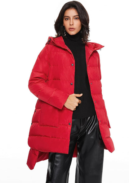 Aurlane Women's Warm Quilted Down Jacket Ladies Hooded Coat Long Puffer Jacket