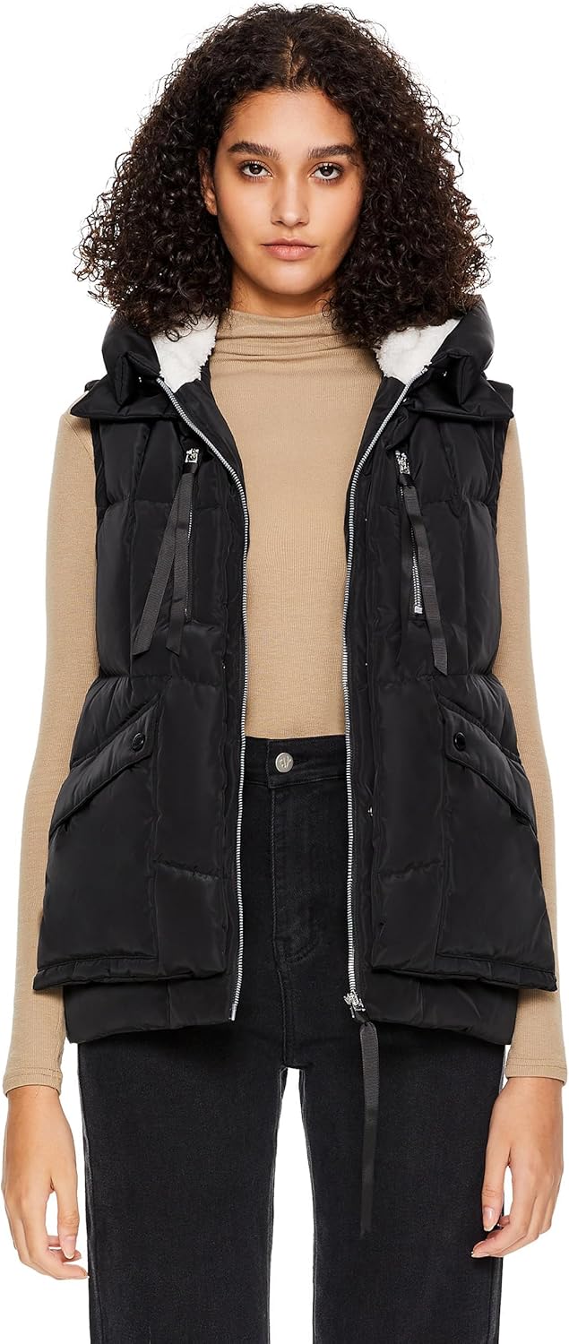 Aurlane Women's Metallic Down Vest - Fashion Cropped Sleeveless Puffer Jacket Lightweight Shiny Hooded Gilet with Pockets