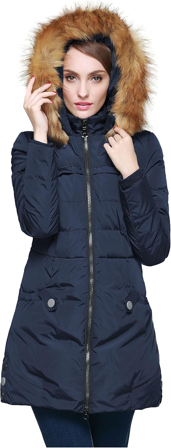 Aurlane Women's Winter Down Jacket with Faux Fur Trim Hood